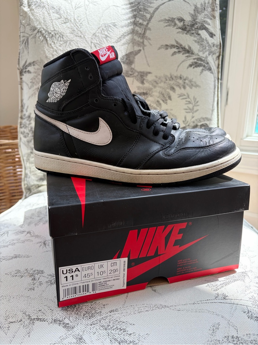 Nike Air Jordan 1 High OG Black/White Men's Sneakers. Size 11.5.